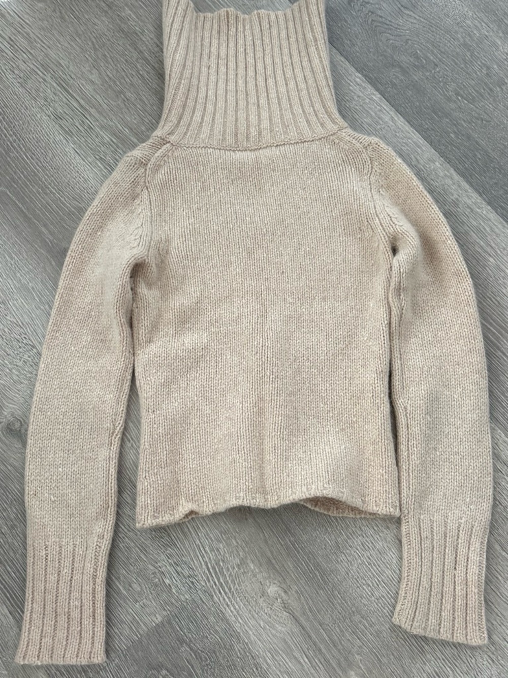 Express Cream Ribbed Funnel Neck Pullover - Picture 3 of 3